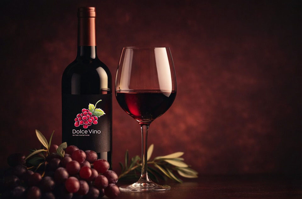 Вино и бокал в премиальной подаче Dolce Vino